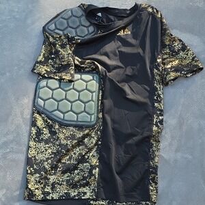 Adidas padded‎ Compression Football Short Sleeve Shirt Black Gold Foil Men's...